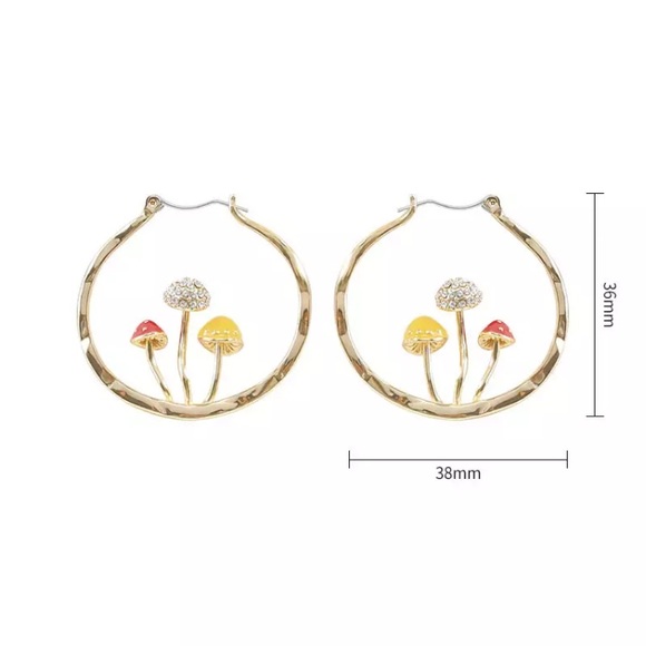 Brand New Gold Mushroom Hoop Earrings Gift for Girlfriend Gift for Daughter - Picture 3 of 5